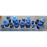 Apothecary Blue Ceramic Storage Jars including P:Acid:Boric, Ung: Zinci Ox:, Mag: Sulph, Amm: Mur,