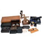 A Collection of Optical Instruments and Equipment, including cased Ophthalmoscopes, Evans Diagnostic