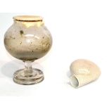 A 19th Century Glass Leech Jar, with globular body on stemmed foot, together with an early pottery