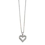 An 18 Carat White Gold Heart Pendant on Chain, the open centred heart set with round brilliant cut