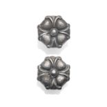 A Pair of Earrings, by Georg Jensen, of floral design, numbered 47, with screw-on fittings The