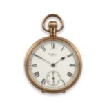 A 9ct Gold Open Faced Pocket Watch, signed Waltham, 1924, lever movement numbered 24040243, enamel