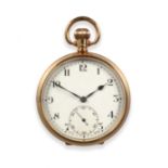 A 9ct Gold Open Faced Pocket Watch, 1926, lever movement signed Syren, enamel dial with Arabic