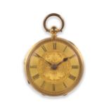 A Lady's 18ct Gold Fob Watch, signed Cook Bros, Soho, London, 1864, lever movement, gold coloured