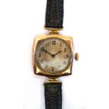 A Lady's 9ct Gold Wristwatch, signed Rolex, 1923, lever movement, engine turned silvered dial with