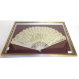 Late 19th Century Mother of Pearl Fan with pierced and painted sticks, with a lace mount hand