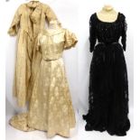 Assorted 19th Century and Later Costume including a Cream Silk Two Piece self patterned of floral