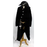 19th Century Dark Blue Velvet Court Suit comprising jacket, waistcoat and breeches with cut steel