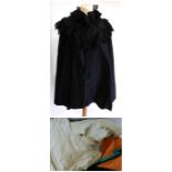 Assorted Victorian and Later Costume including a black silk cape with applique trim labelled 'W J
