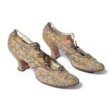 Pair of Late 18th Century/Early 19th Century Brocade Heeled Shoes labelled Andreas Neider, Wien,