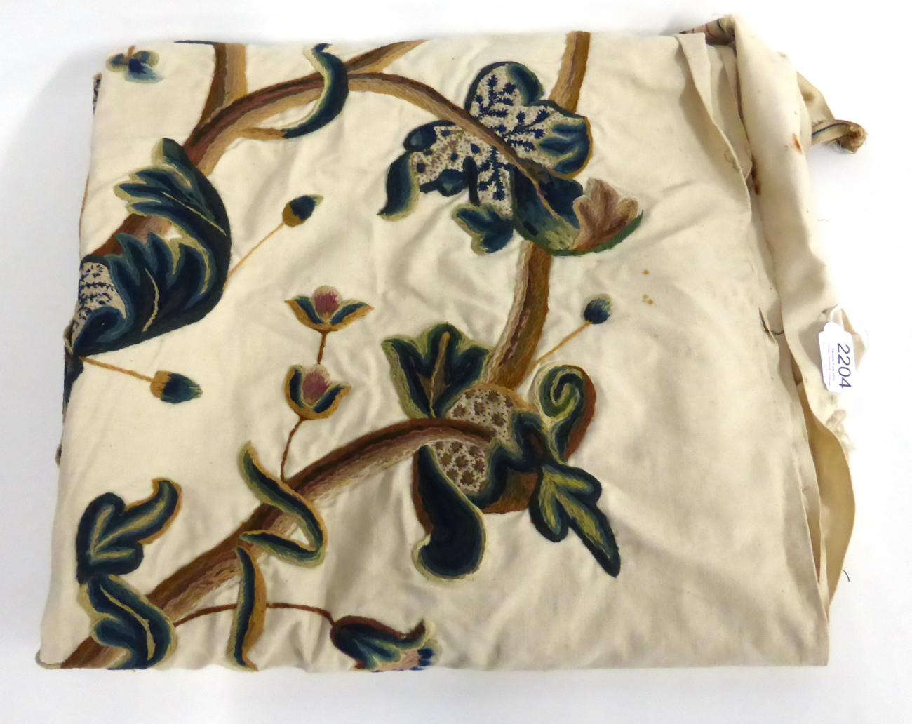 Part 18th Century Crewelwork  Wool Appliques partially restored and restitched onto a modern