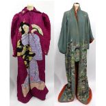 Late 19th Century/Early 20th Century Japanese Quilted Silk Dressing Gown with embroidered collar,
