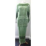 Ian and Marcel Pale Green Multi Pleated Silk Two Piece with tunic style top, incorporating green