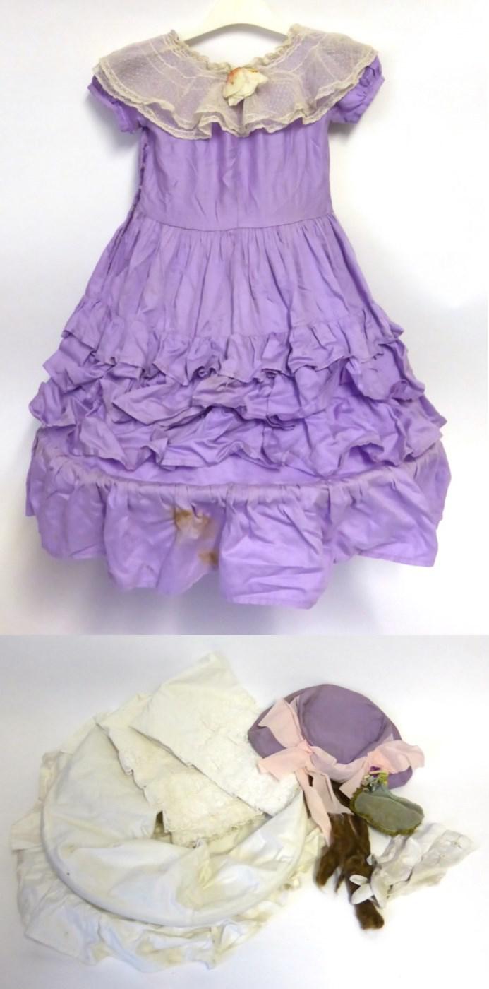 Young Girls 'Little Bo Peep' Fancy Dress Costume comprising a lavender cotton short sleeved dress