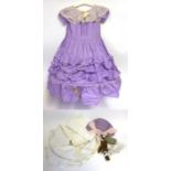 Young Girls 'Little Bo Peep' Fancy Dress Costume comprising a lavender cotton short sleeved dress