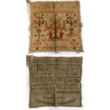 19th Century Unframed Adam and Eve Sampler Worked by Isabella Metcalfe, with alphabet to the top,