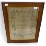 19th Century Embroidery Worked by Ann Yates with verse titled 'On The Seasons', within a coloured