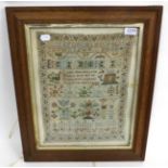 19th Century Alphabet Sampler Worked by Margaret Black aged 12 with central verse, floral motifs,