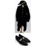 19th Century Dark Blue Velvet Suit comprising tail coat, waist coat and breeches with cut steel