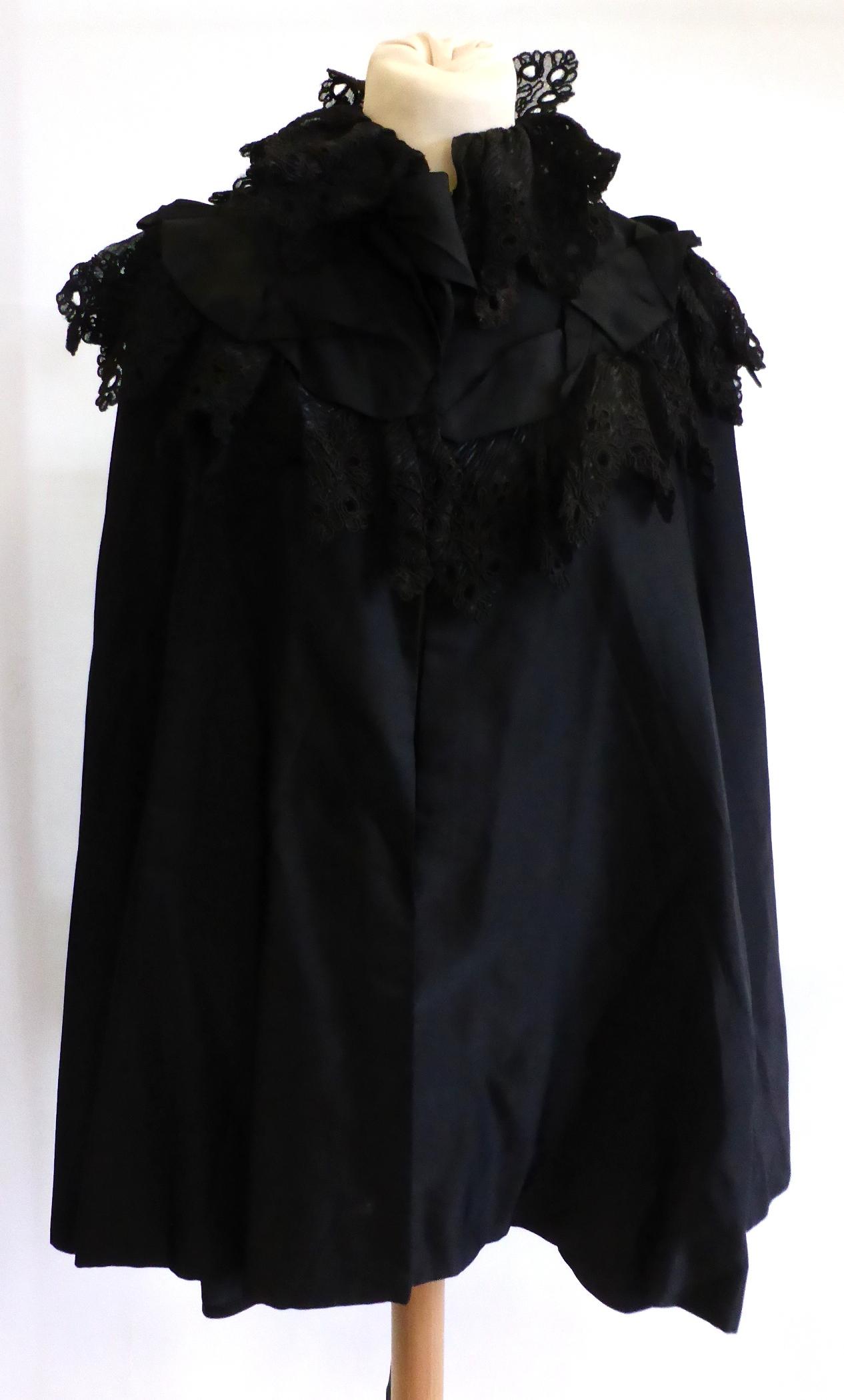 Assorted Victorian and Later Costume including a black silk cape with applique trim labelled 'W J - Image 2 of 3