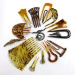 A Collection of Mainly Faux Tortoiseshell Hair Combs and Clips, including two pierced examples,