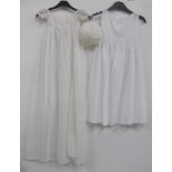 19th Century Christening Gown in cotton with short capped sleeves and Ayrshire embroidery,