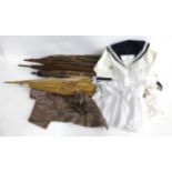 Assorted Edwardian Parasols including one with striped handle, pale brown mount with paisley