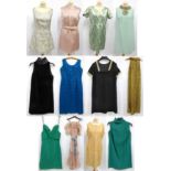 Assorted Circa 1960's and Later Evening Dresses including a pale pink dress woven with flower heads,