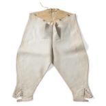 A Pair of 19th Century Buckskin Gents Breeches hand stitched, with button fastenings to each leg