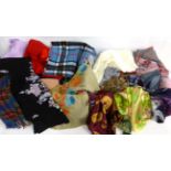 Assorted Costume and Accessories including Scottish knitwear, wool, silk and cashmere scarves etc,