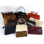 Assorted Modern Handbags including a navy blue Corde evening bag, patent bag, leather bags etc (