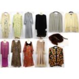 Assorted Circa 1970's and Later Evening Wear including a Jean Varon brown and pink patterned full