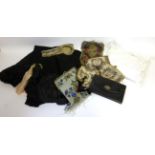 Assorted 19th Century and Later Costume Accessories including a black grosgrain cape with applique