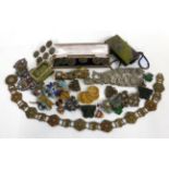 Assorted Late 19th/Early 20th Century Buttons, Buckles including a cased set of six figural embossed