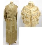 Edwardian Dark Cream Silk Two Piece, with pleated detail and floral silk embroidered applique trim