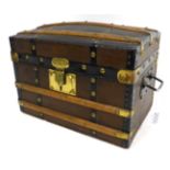French Dolls Brown Canvas Domed Trunk with brass mounts and studding, two carrying handles,