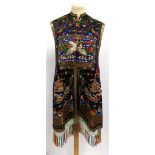 Late 19th Century Chinese Waistcoat embroidered in coloured silk and gold threads with dragons,