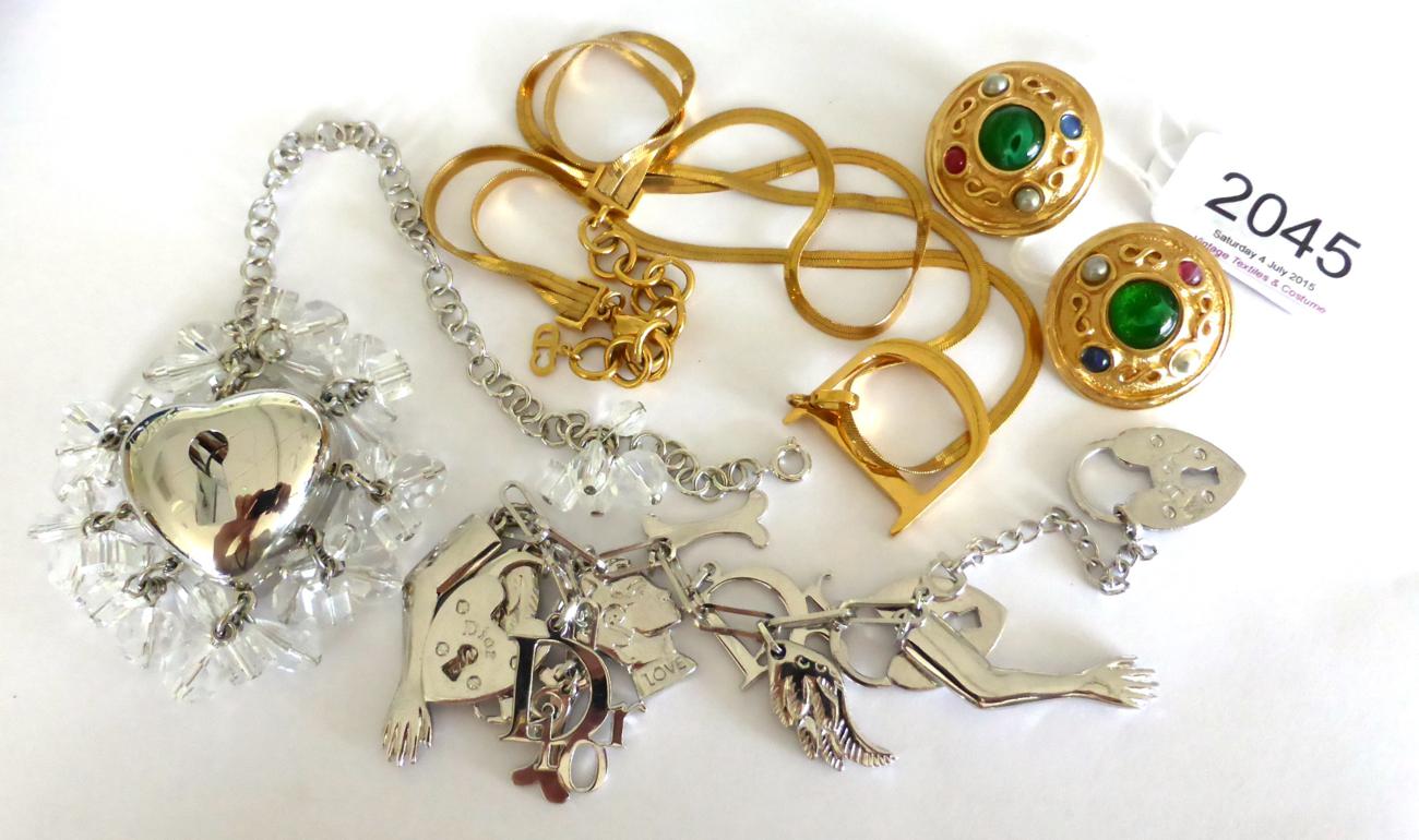 Assorted Jewellery by Christian Dior, including a pair of stone set clip-on earrings, a double