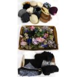 Assorted Circa 1930's and Later Hats including a Dachettes designed by Lilly Dache black velvet hat,