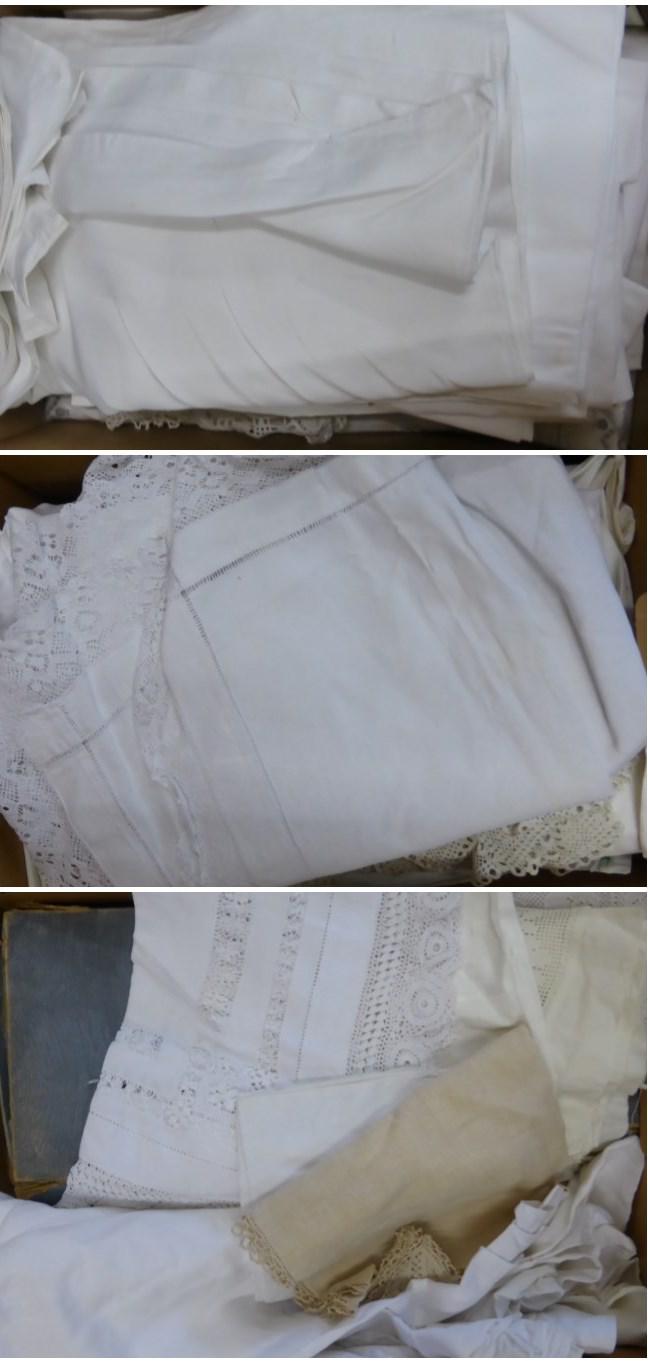 Three Boxes of Assorted White Linen and Textiles etc