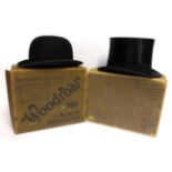 Woodrow of Manchester Black Silk Top Hat in original card case, 16.6cm by 21.5cm; and a Lock & Co St