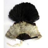 Late 19th Century Black Ostrich Feather Fan, 39cm; Another Similar with cream and brown tipped