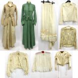 Assorted Late 19th Century and Early 20th Century Costume including a cream silk fitted bodice