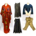 19th Century and Later Costume including a pair of gents hand stitched buckskin/hide breeches,