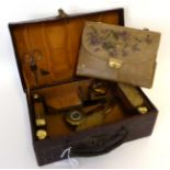 Early 20th Century Leather Vanity Combination Purse including a pair of gilt metal opera glasses,