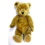 Chiltern Yellow Plush Jointed Teddy Bear with glass eyes, stitched nose, growler, velvet paw pads,