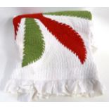 Early 20th Century American Quilt in Princess Feather Pattern appliqued in green and red on a
