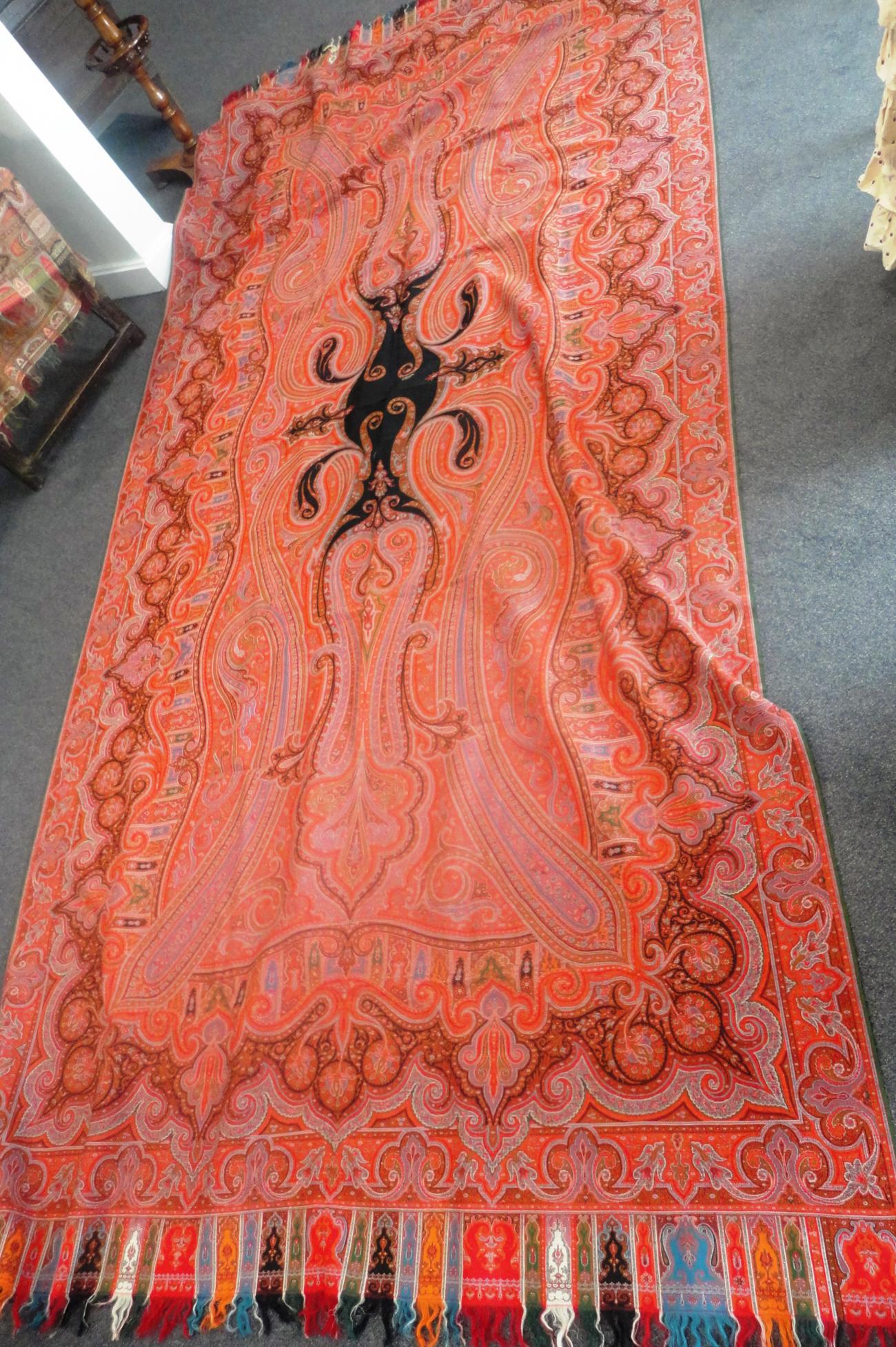 19th Century Red Woven Paisley Shawl, bearing a woven signature in white to the black centre, - Image 3 of 3