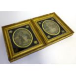 A Pair of Late 18th Century Silk Work Pictures of oval form depicting young children picking
