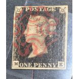 Great Britain. 1840 1d black M-E, Plate 6. Four margins, used with red Maltese cross